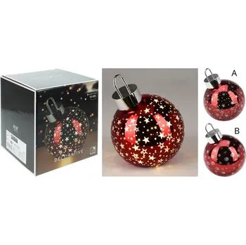 Vánoční dekorace Skleněná LED baňka/koule s časovačem, lesklá červená A, 15 cm