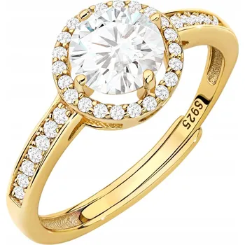 Prsten Dámský PRSTÝNEK z pozlaceného stříbra ryzost 925 velký, s bílým kubickým Zirkon nastavitelný