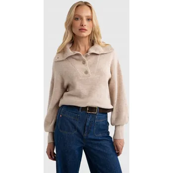 Dámský svetr BIG STAR DÁMSKÝ SVETR S ROZEPÍNACÍM ROLÁKEM BÉŽOVÝ 801 L/XL