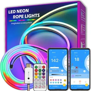 LED páska Acoshneon N5 RGBIC Neon LED Strip 5 m s ovladačem a klipy světelná lišta