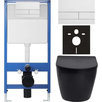 WC sada CERANO - Kompletní podomítkový WC set Lite/Verde - černá matná - WC tlačítko Line, bílá - předstěnová instalace - 49x36 cm