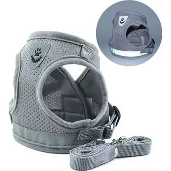 Vodítko pro psa TopTechnology Nastavitelný polyesterový reflexní postroj a vodítko pro psy, velikost: XL (šedá)