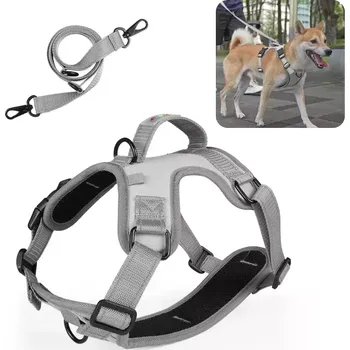 Postroj pro psa TopTechnology FunAdd Reflexní a Prodyšný Nylonový Hrudní Popruh pro Psy, Velikost: M (Šedý)