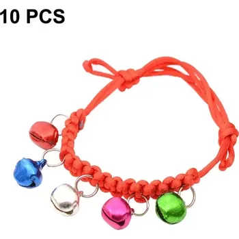 Obojek pro psa TopTechnology 10 PCS Ručně tkané nastavitelné obojky pro domácí zvířata s zvonky, obvod 18-32cm, náhodná barva