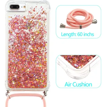 Pouzdro na mobilní telefon Kryt pro Apple iPhone 7 Plus / 8 Plus - šňůrka - pohyblivé třpytky - Rose Gold růžový
