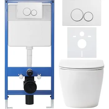 WC sada CERANO - Kompletní podomítkový WC set Lite/Verde - bílá lesklá - WC tlačítko Duo, bílá - předstěnová instalace - 49x36 cm