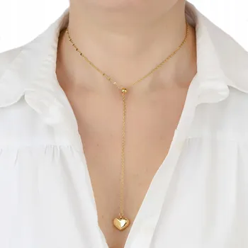 Náhrdelník Náhrdelník SRDCE dlouhý OCEL UŠLECHTILÝ POZLACENÝ