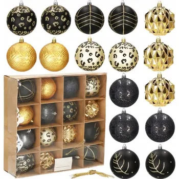 Obraz Vánoční Baňky 8 cm sada 16 ks černo-zlaté, stylové, nerozbitné, glamour