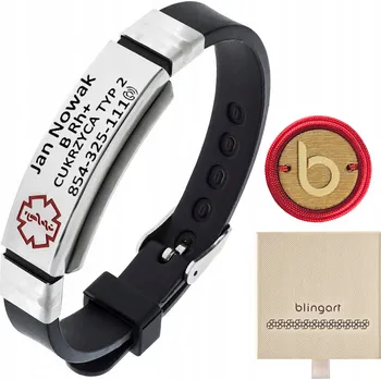 Náramek Pánský náramek s gravírováním, zdravotní, kaučukový, černý, nastavitelný BLNGART