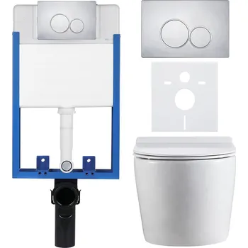 WC sada CERANO - Kompletní podomítkový WC set Lite/Felci - bílá lesklá - WC tlačítko Duo, chrom - k zazdění - 52,5x36 cm