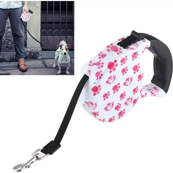 Vodítko pro psa TopTechnology 5m růžové vodítko pro psy s potiskem v tlapkovém vzoru - snadné ovládání