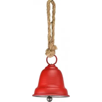 Vánoce Kovový zvonek červený na jutovém provaze 9x7,7x25 cm