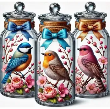 Diamantové malování Diamantové malování/Homfun - Ptáčci a sklenice + perleťové kamínky