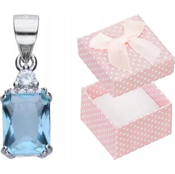 Přívěsek Jemný Stříbrný Rhodiovaný Přívěsek s Modrým Krystalem a Zirkony