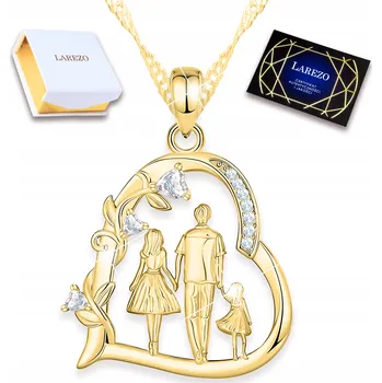 Náhrdelník Zlatý Náhrdelník Srdce Matka s Dítětem Větvička se Srdíčky Family STŘÍBRO 925