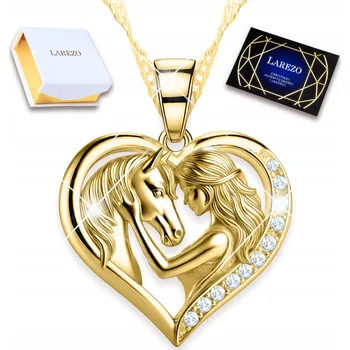 Náhrdelník Zlatý Náhrdelník Srdce s Krystalky Kůň v Srdci Koník Poník STŘÍBRO 925