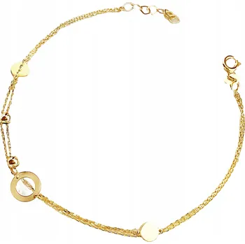 Náramek Zlatý náramek 585 dvojitý s kroužkem a kuličkami jako dárek