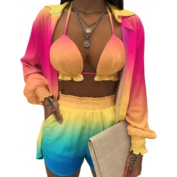 Podprsenka 3-DÍLNÁ PLÁŽOVÁ SOUPRAVA ŠORTKY KOŠILE XL