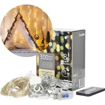 IP kamera Závěs 300 mikro LED 3x3m 8 funkcí napájení USB + dálkové ovládání