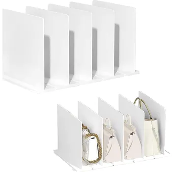 regál Nastavitelný Regál na kabelky pětiřadý rozšiřitelný bílý plast