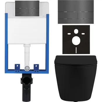 WC sada CERANO - Kompletní podomítkový WC set Lite/Cesso - černá matná - WC tlačítko Line - tmavě šedá - k zazdění - 49x36 cm