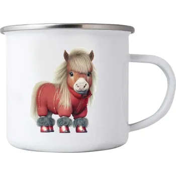 Bílý plechový hrnek 380ml s obrázkem - poník ve svetru