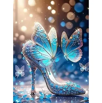 Diamantové malování Diamantové malování/Homfun - Střevíc a motýlci + třpytivé kamínky