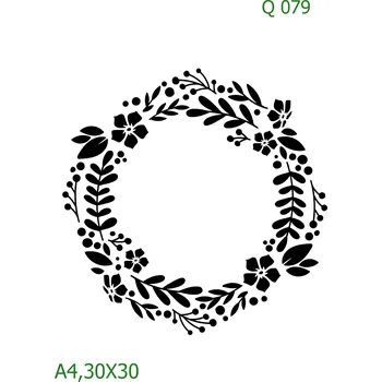 Plastová šablona pro malování - Srdce a věnečky - Věneček a květy (Q079) - A4 , Lepící fólie