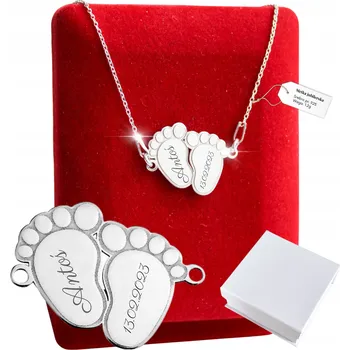 Náhrdelník Stříbrný Náhrdelník 925 GRAVÍROVÁNÍ Otisk Chodidel Pro Maminku