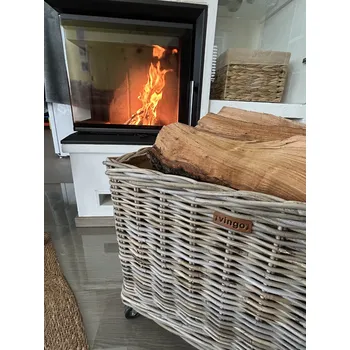 Vingo Ratanový koš na dřevo na kolečkách, čtverec - šedý, 2. jakost Rozměry (cm): 45x45, v. 36