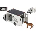 Teddies Auto přepravník zvířat plast 28cm s koněm na setrvačník se světlem se zvukem šedé v krabici 39x18cm