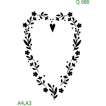 Plastová šablona pro malování - Srdce a věnečky - Srdce z květin (Q088) - A3 , Nelepící folie