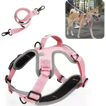 Postroj pro psa TopTechnology FunAdd Reflexní Nylonová Hrudní Popruh pro Psy, Velikost: M (Růžová)