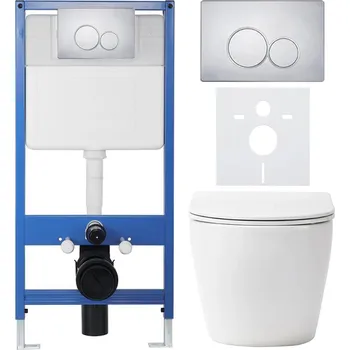 WC sada CERANO - Kompletní podomítkový WC set Lite/Verde - bílá matná - WC tlačítko Duo, chrom - předstěnová instalace - 49x36 cm