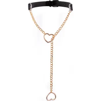 Náhrdelník DARK CHOKER / náhrdelník - černý dlouhým řetízkem se srdíčkem GOLD