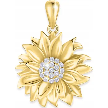 Přívěsek Zlatý přívěsek na řetízek Květina Slunečnice s zirkony STŘÍBRO 925