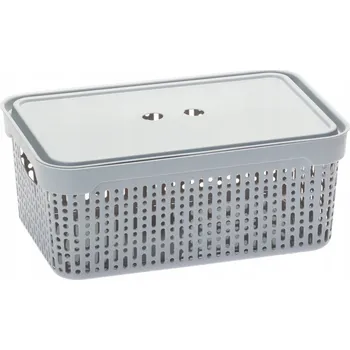 Úložný box ÚLOŽNÝ BOX KOŠÍK ORGANIZÉR AŽUR S VÍKEM MORSETTA SVĚTLE ŠEDÝ 29,5×20,5×12 cm L