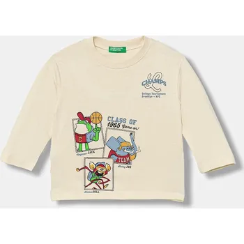 Chlapecké tričko Dětské bavlněné tričko s dlouhým rukávem United Colors of Benetton béžová barva, s potiskem, 35RYG10K4 35RYG10K4.P.seasonal 08X, vel. 116