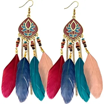 Náušnice Visací dlouhé Náušnice pírka peří Boho retro dámské barevné s peřím
