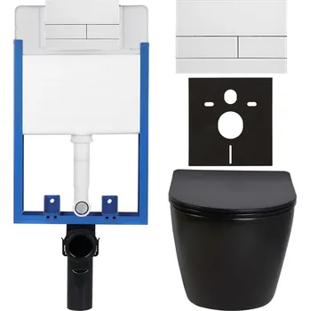 WC sada CERANO - Kompletní podomítkový WC set Lite/Verde - černá lesklá - WC tlačítko Line, bílá - k zazdění - 49x36 cm