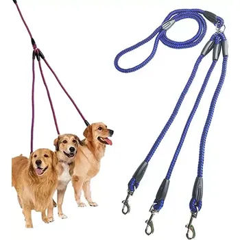 Vodítko pro psa TopTechnology 140cm 3 v 1 vodítko pro psy s více hlavami (modré)