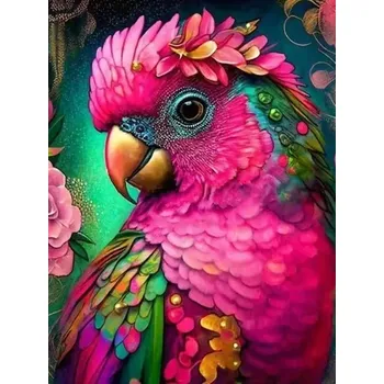 Diamantové malování Diamantové malování/Homfun - Růžový papoušek + perleťové kamínky