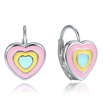 Náušnice Dětskéí stříbrné náušnice - duhová srdíčka