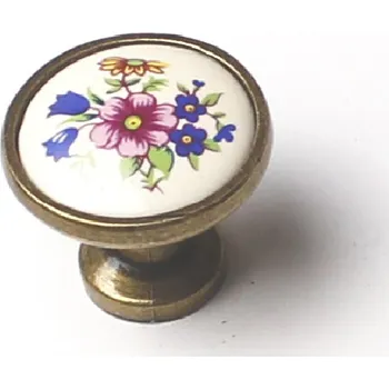 Nábytkové kování 91108 knopka 30,5mm, porcelán. barevná kytka (Porcelánová knopka o průměru 30,5mm s barevným květinovým motivem. Veselý a živý akcent pro nábytek.)