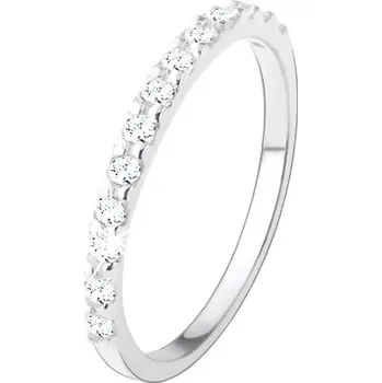 Prsten Stříbrný 925 prsten, úzká ramena s vysokým leskem, pás čirých zirkonků - Velikost: 52