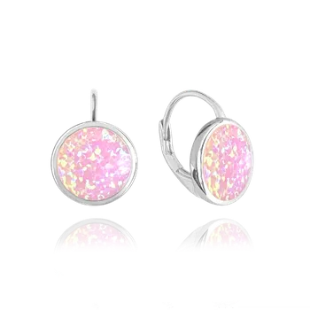 Náušnice Stříbrné náušnice se třytivými růžovými opály