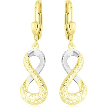 Náušnice GEMMAX Zlaté visací náušnice Nekonečno s prořezávaným motivem – zlatý šperk ryzosti 585/1000 v Dárkovém balení s Certifikátem GLECN-02318