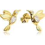 Zlaté náušnice kolibříci s bílými zirkony Au 585/1000 2,20g