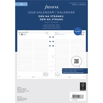 Diář Filofax kalendář 2026 A5 – den na jednu stranu (česky & slovensky)