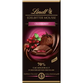 Cukrovinka Lindt Edelbitter Hořká čokoláda plněná čokoládovou pěnou a brusinkovou náplní 150g